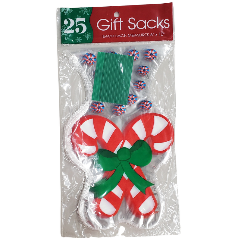 Cellophane Gift Sacks - Candy Cane (25pcs)
