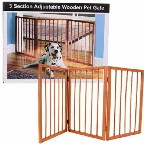 3 Section adjustable wooden pet gate