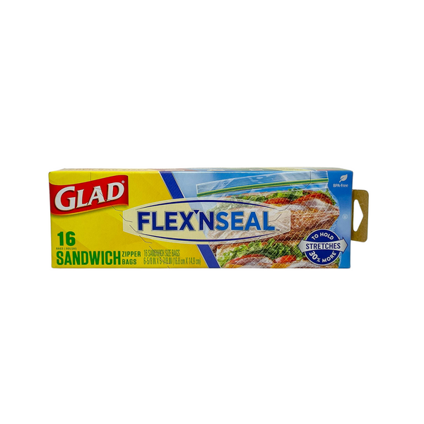 Glad FLEX'N SEAL Zipper Storage Sandwich Bags, 16 Count