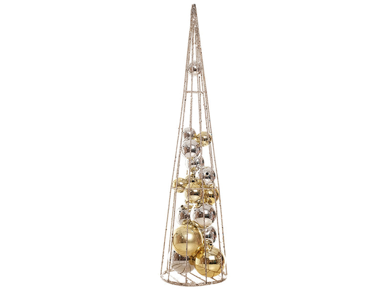 XMAS Deco Metal Cone Tree with  Ornaments - Gold