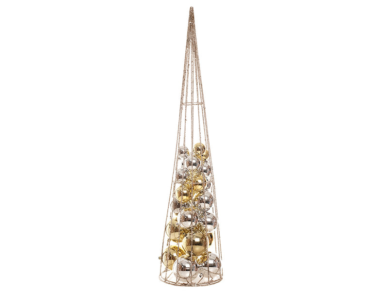XMAS Deco Metal Cone Tree with  Ornaments - Gold