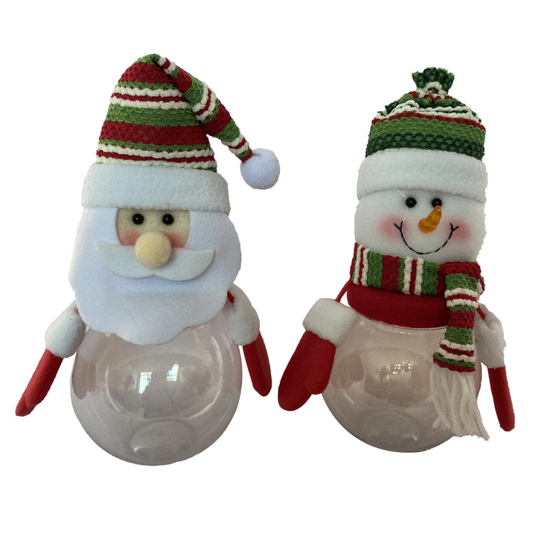 XMAS Plastic Ornament - Santa & Snowman