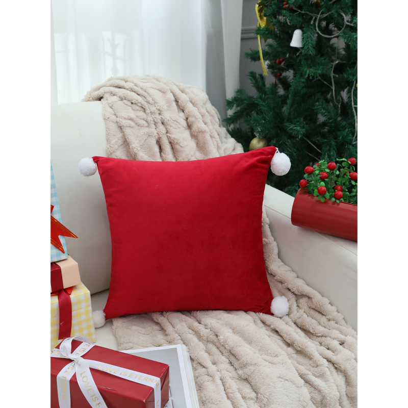 XMAS Cushion - Red with White Snowballs