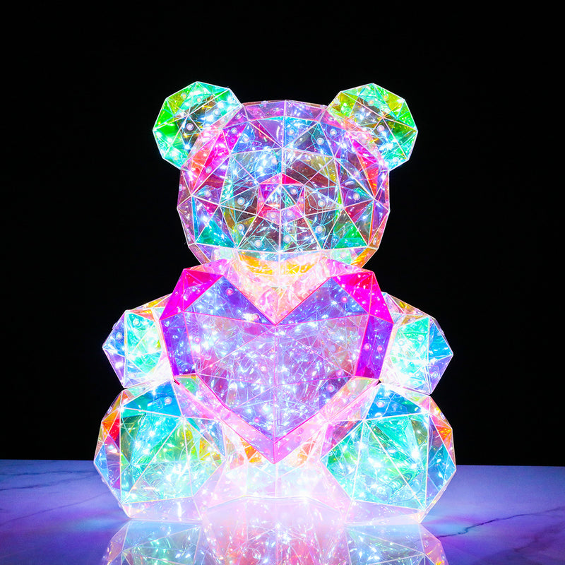 Oso holográfico con corazón de luces LED