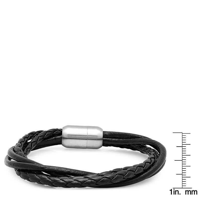 Men's 8" Genuine Leather Wrap Bracelet In Black