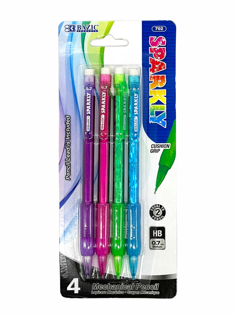 0.7mm Sparkly Mechanical Pencil w/ Glitter Grip (4/Pk)
