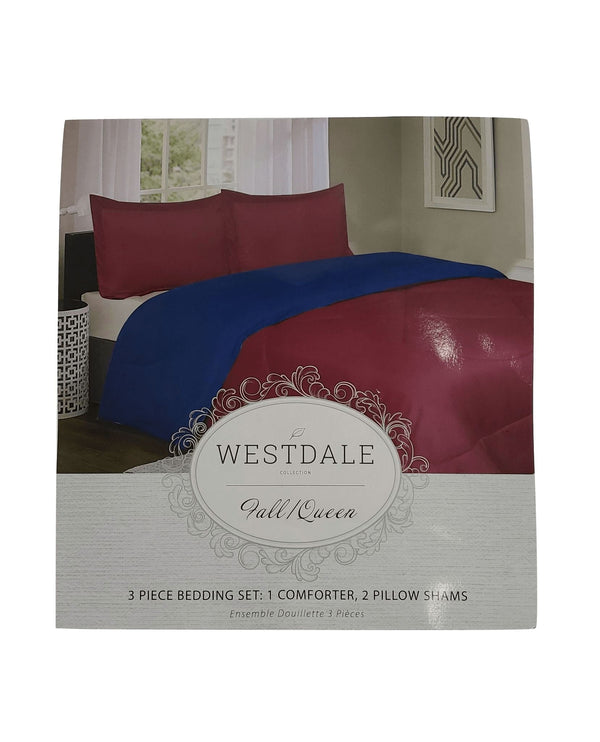 3PC Full/Queen Bedding Set -Red and Blue